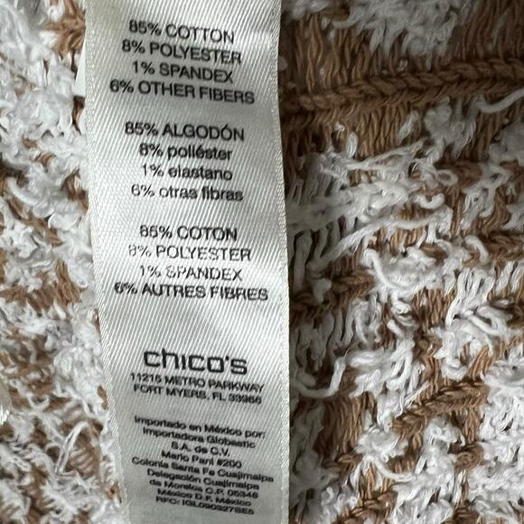 Chico's Luxury Textured Cardigan White Gold Bronze Open Front Size 2 Bouclé Knit - Picture 9 of 10